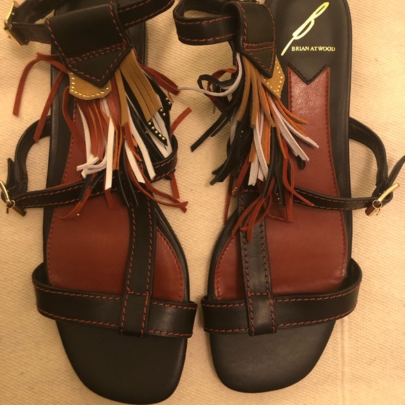 B by Brian Atwood Fringe leather sandals SZ 6.5 - Picture 2 of 5